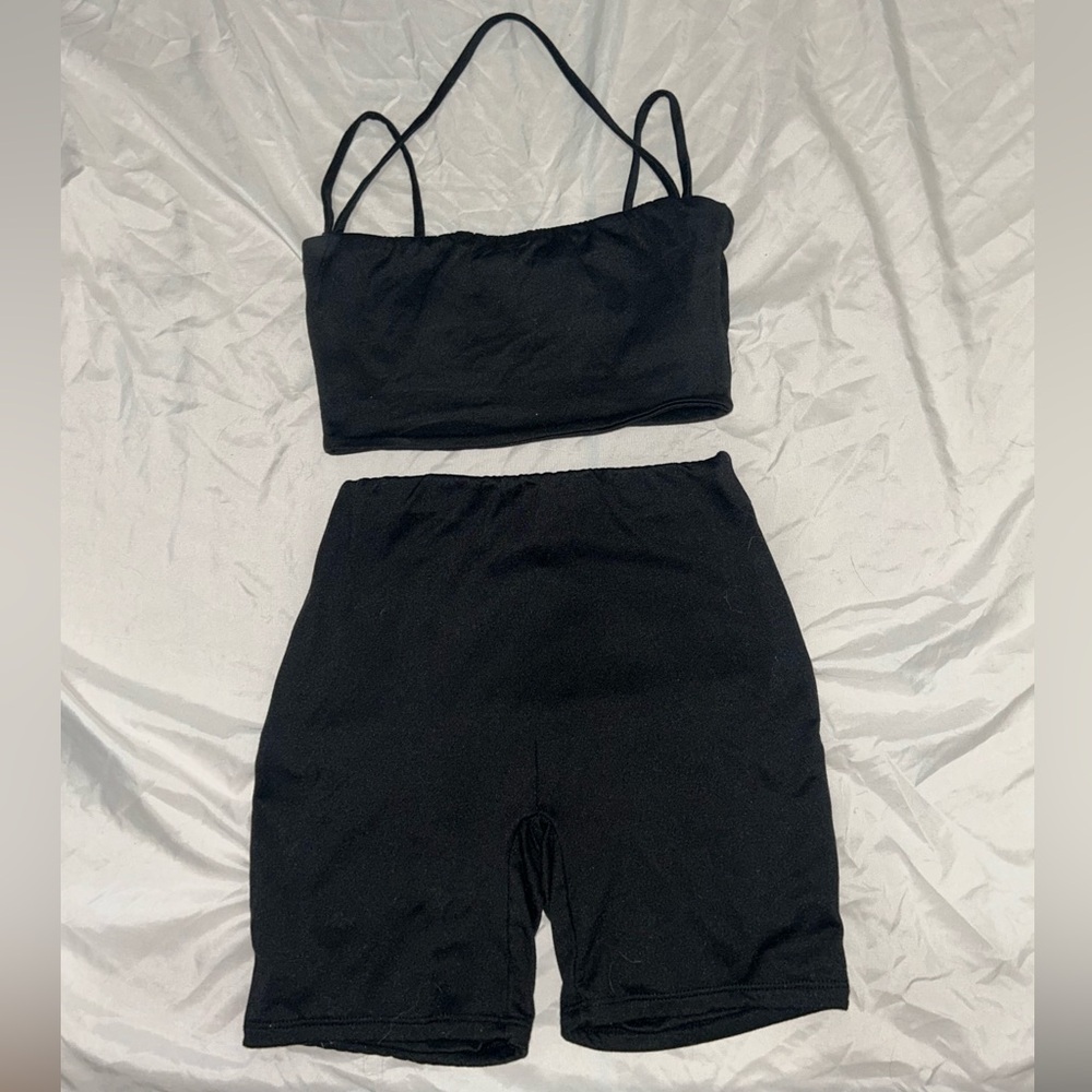 Black Two-Piece Halter Top and Shorts Set